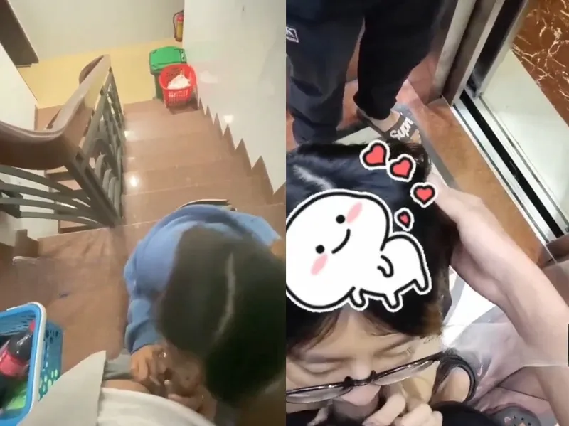 Em đang mút cục thịt thì thang máy có người vào, vừa hồi hộp vừa nứng